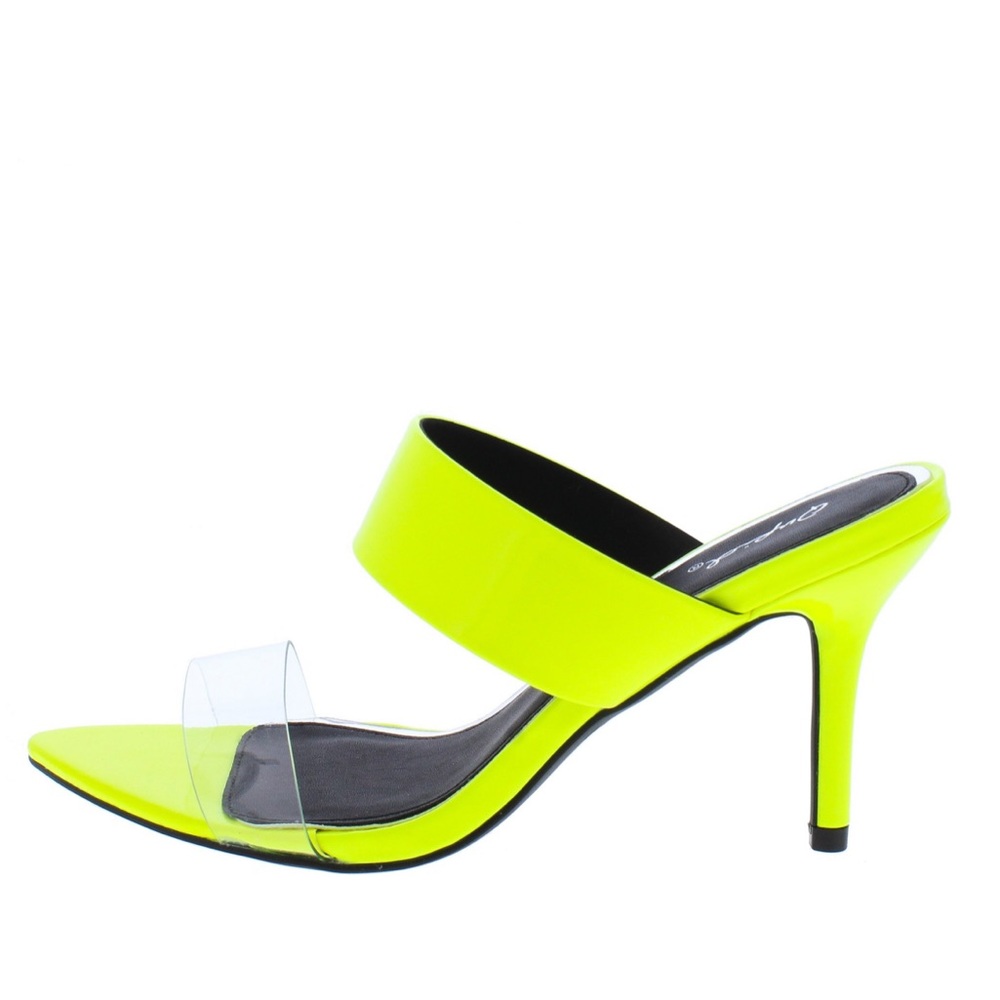 Neon Yellow Patent Lucite Slide Heel